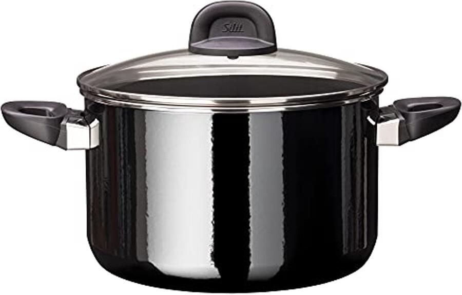 Grote Kookpan met Glazen Deksel 24 cm Inductie 6 4 L Keramiek Zwart