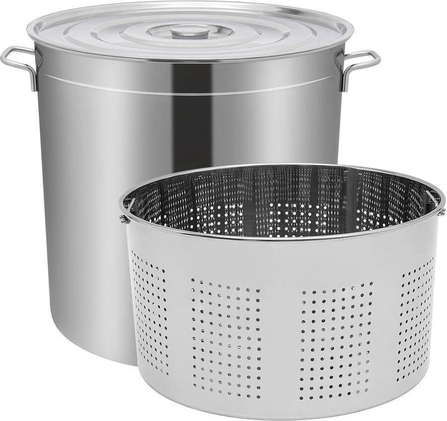 Grote Kookpan Soeppan Braadpan Grote Porties Koken Inclusief Mand Deksel 50 Liter 50cm Zilverkleurig
