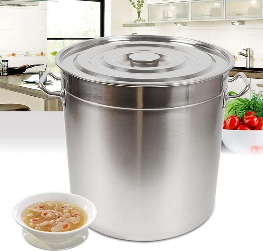 Grote Kookpan Soeppan Inmaakpan Grote Hoeveelheden Koken Ovenbestendig RVS 70 Liter Capaciteit Zilverkleurig
