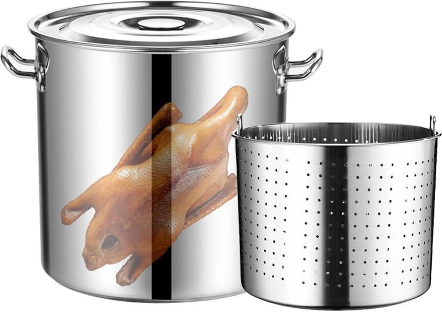 Grote Kookpan Stoompan Zeefmand Buiten Koken Voedselveilig Roestvrij Staal 27 tot 63 QT Zilver