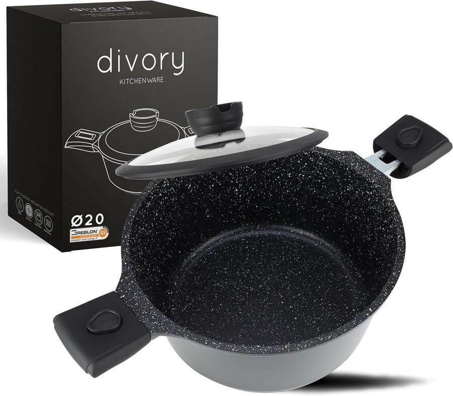 Grote kookpot Soeppan met deksel Lekker koken Afneembare handvatten Ø 20 cm 3 liter Zwart