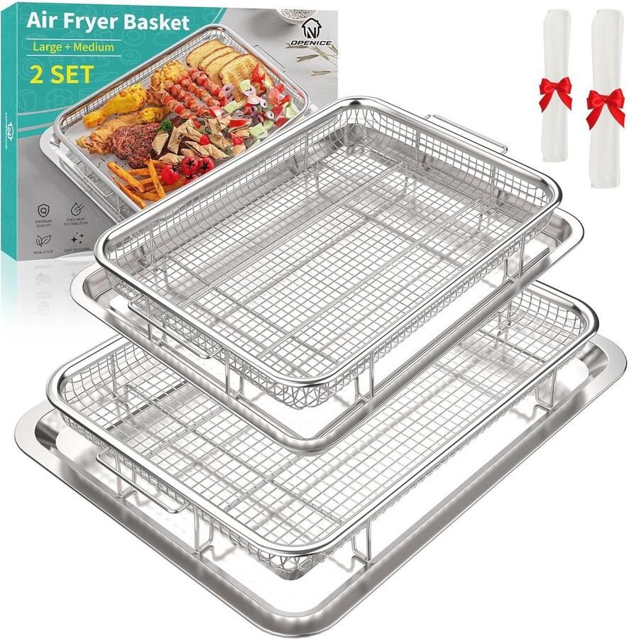 Grote luchtfriteuse mand en baksets voor oven 2 manden 2 trays en 30 vellen bakpapier