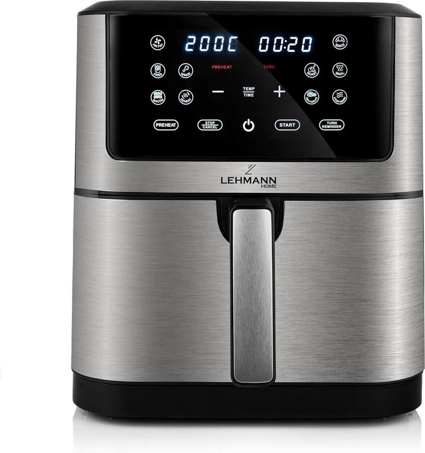 Grote luchtfriteuse met 8L capaciteit 12 programma's en handmatige instelling led-touch-display vaatwasmachinebestendig