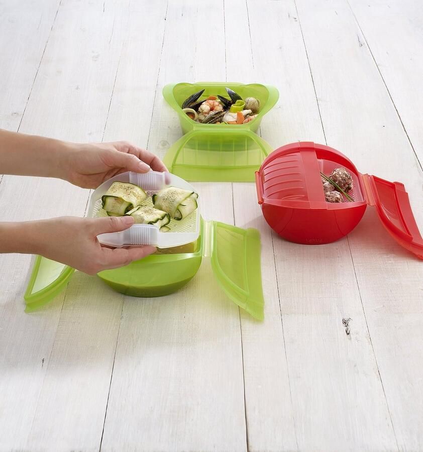 Grote Magnetron Stoompan XL Groen met Inzetbakje voor Gezond Koken