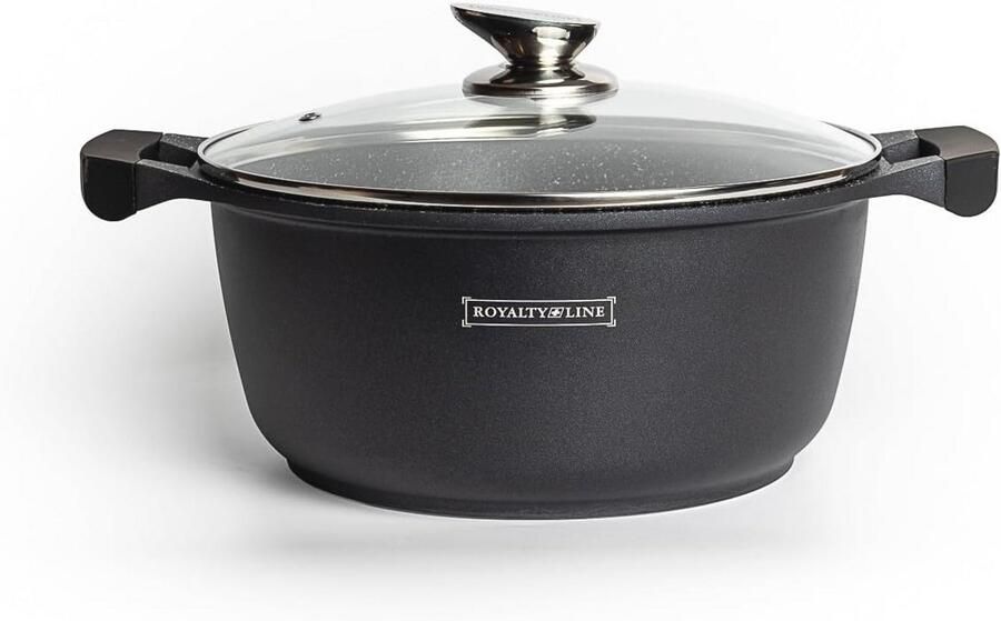 Grote Marmeren Braadpan met Glazen Deksel 10 Liter 34 cm