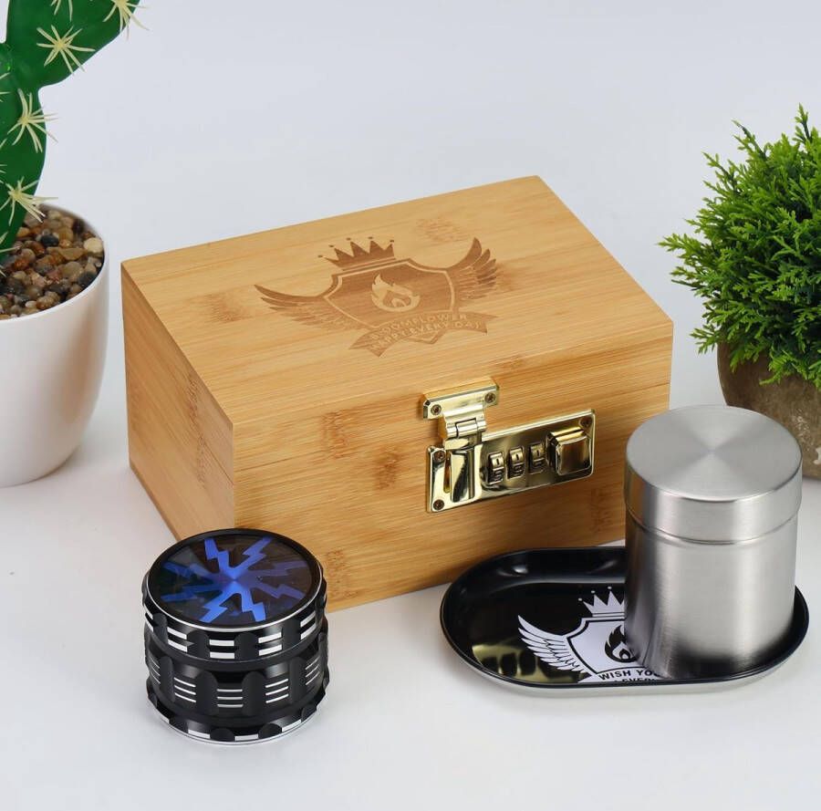Grote Opbergdoos met Accessoires en Grinder 63 mm Geurdichte Combo-Set met Rollende Tray
