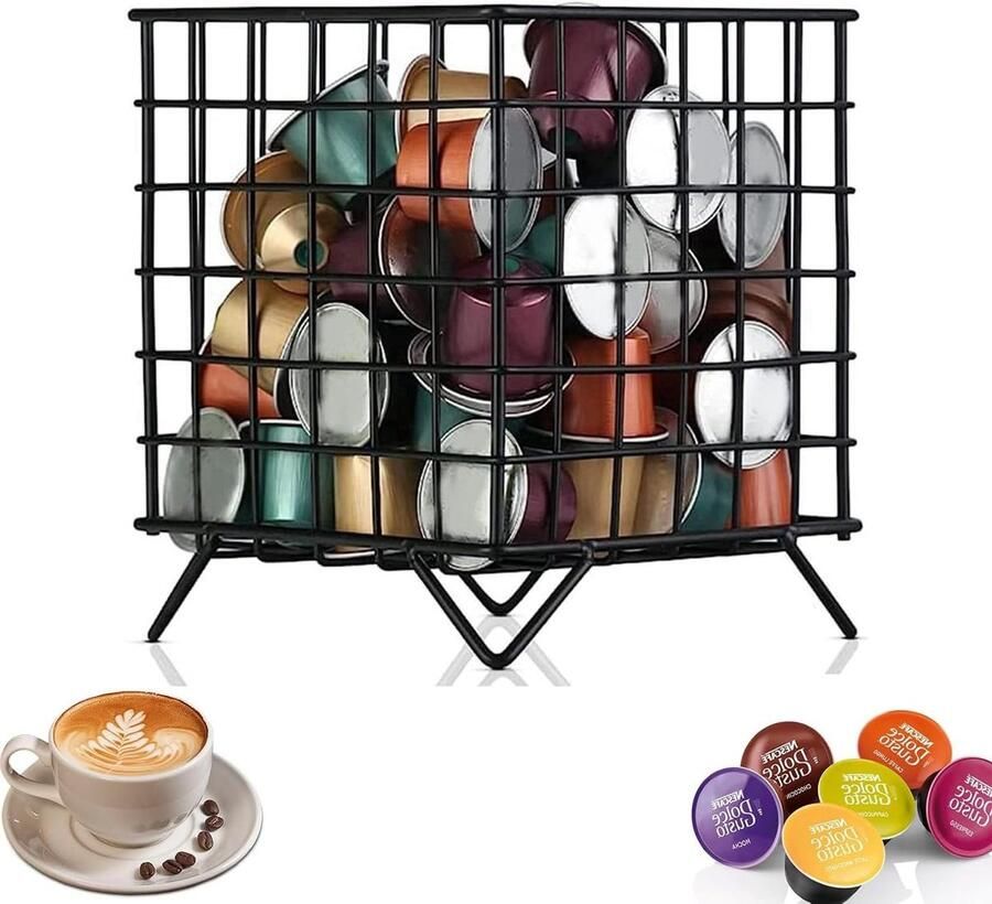 Grote Opbergmand voor Koffiecapsules en Espresso Metalen Organizer voor Koffiepods Ideaal voor Aanrecht en Keukenopslag