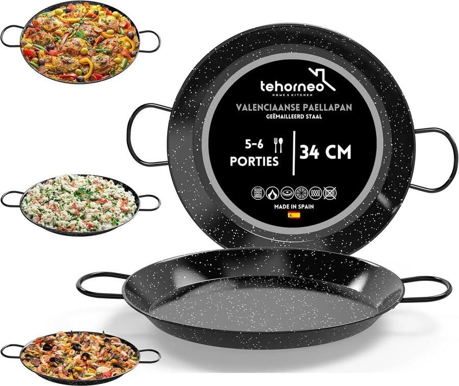 Grote Paella Pan 34 cm voor 5-6 Personen Geschikt voor Alle Warmtebronnen Inclusief Inductie