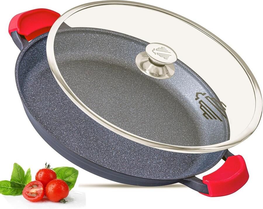 Grote Paella Pan 36 cm met Glazen Deksel Zwart