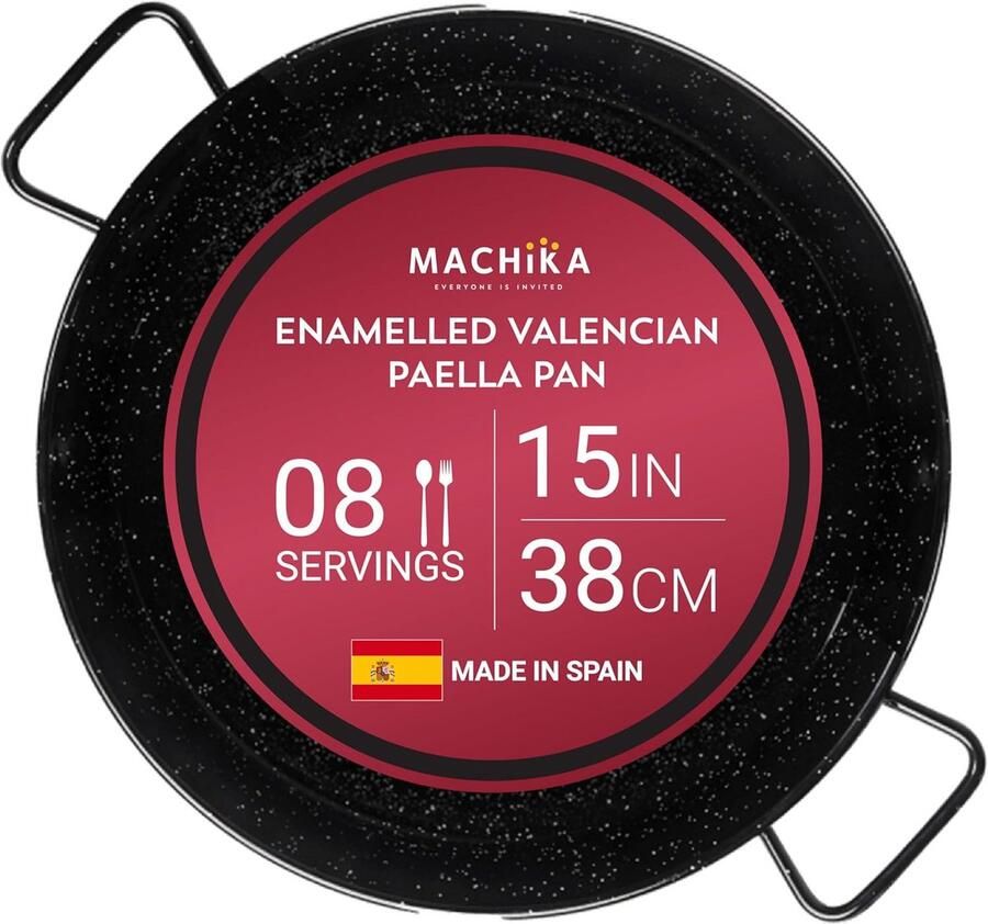 Grote Paella Pan 38 cm Geëmailleerd Staal voor Authentieke Spaanse Rijstgerechten