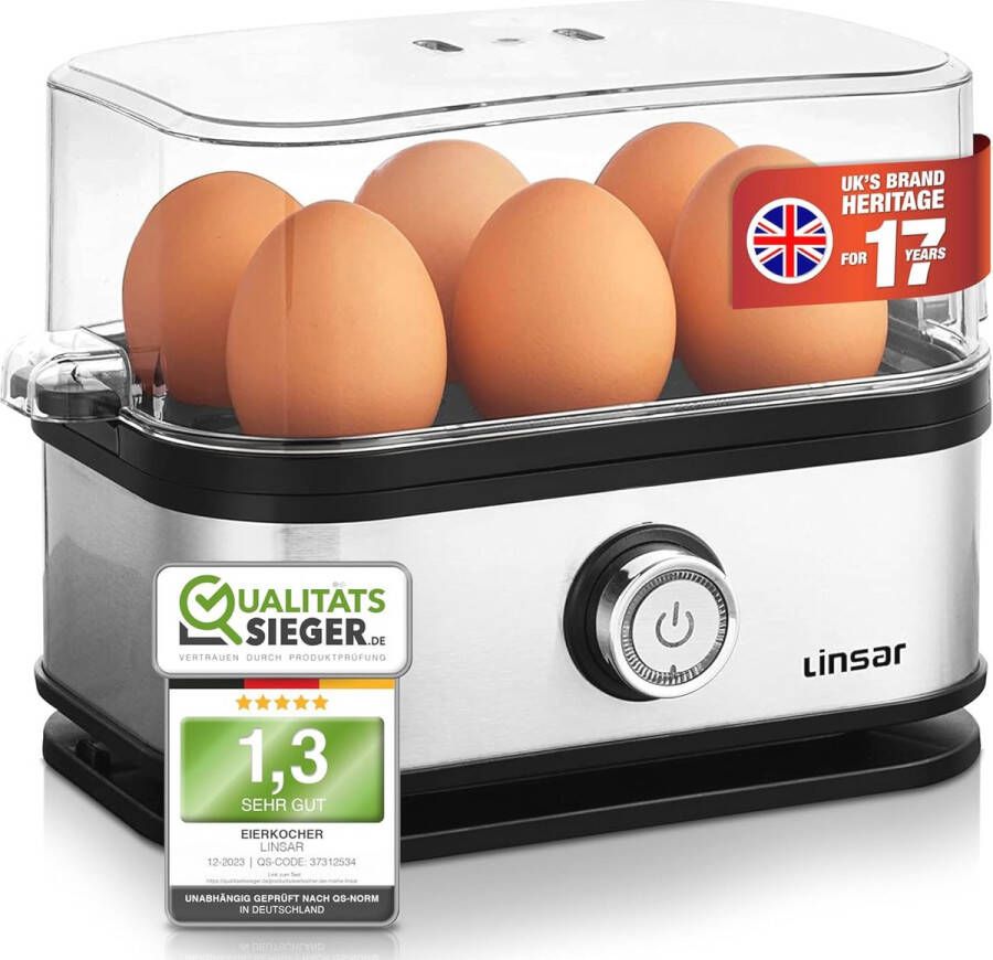 Eierkoker voor 6 eieren met instelbare hardheid Roestvrij staal Inclusief maatbeker en eierbreker Vaatwasmachinebestendig 400 Watt - Foto 2