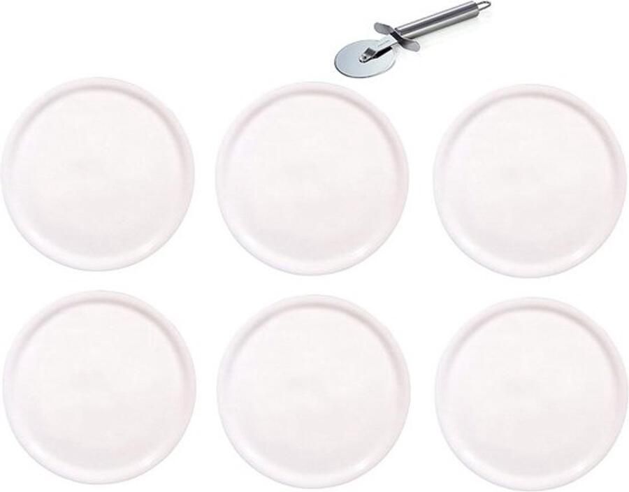 Grote Pizza Borden Set met Pizzaroller Hoogwaardig Wit Porselein Ø33 cm