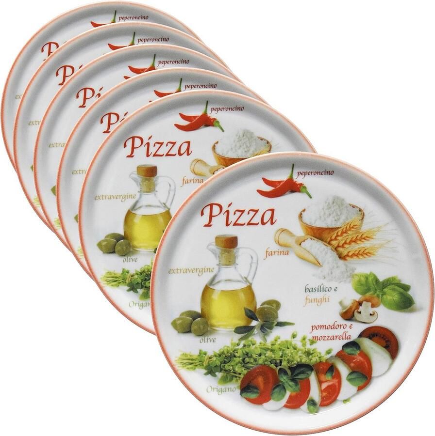Grote Pizzaborden Porselein 33.8 cm Set van Borden met Italiaanse Decoratie voor Pizza en Serveren