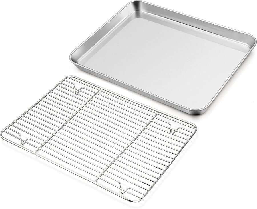 Grote rechthoekige bakplaat met koelrooster 40.5 x 30.5 x 2.5 cm ideaal voor taarten koekjes en ovenschotels vaatwasserbestendig