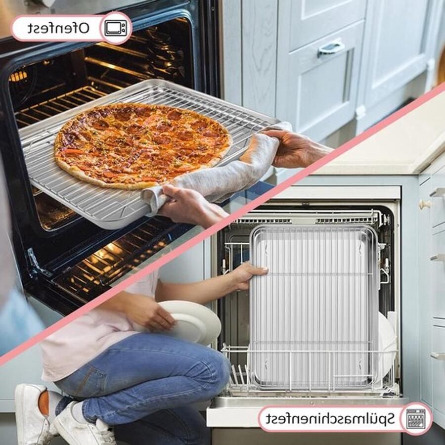 Grote rechthoekige bakplaat met koelrooster 40.5 x 30.5 x 2.5 cm ideaal voor taarten koekjes en ovenschotels vaatwasserbestendig