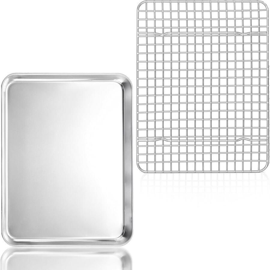 Grote Roestvrijstalen Bakplaat met Koelrooster Duurzame en Vaatwasmachinebestendige Bakvorm 31 4 x 24 6 cm