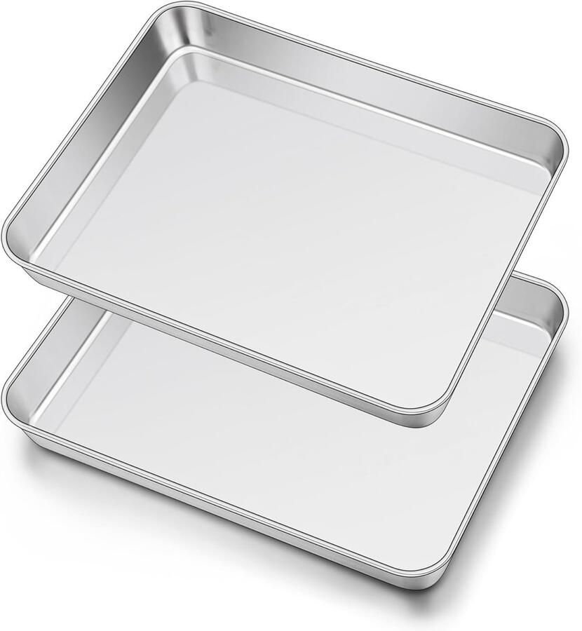 Grote Roestvrijstalen Bakplaat Set van 2 Rectangulaire Ovenplaat voor Bakken Roosteren en Serveren 40.5 x 30.5 x 2.5 cm Duurzaam en Vaatwasserbestendig