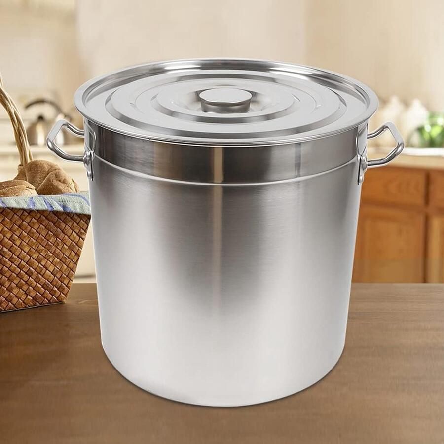 Grote Roestvrijstalen Pan Inductie Soeppan Grote Porties Koken Dikke Bodem 08mm 50 Liter Zilver