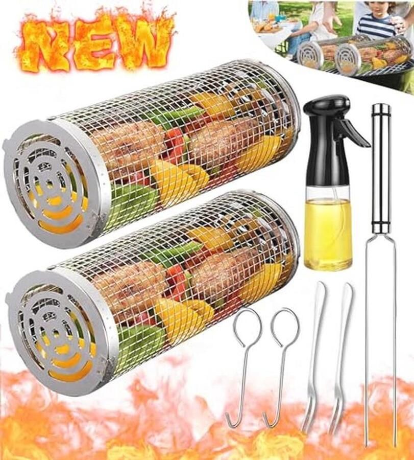 Grote ronde grillmand voor BBQ – Roestvrijstalen kookaccessoires voor groenten en vis