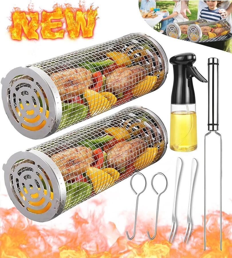 Grote ronde grillmand voor BBQ – Roestvrijstalen kookaccessoires voor groenten en vis