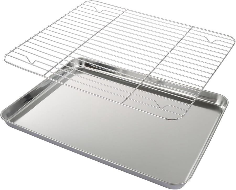 Grote RVS Bakplaat met Afkoelrooster Set Ovenplaat & Koelrooster Rechthoekig