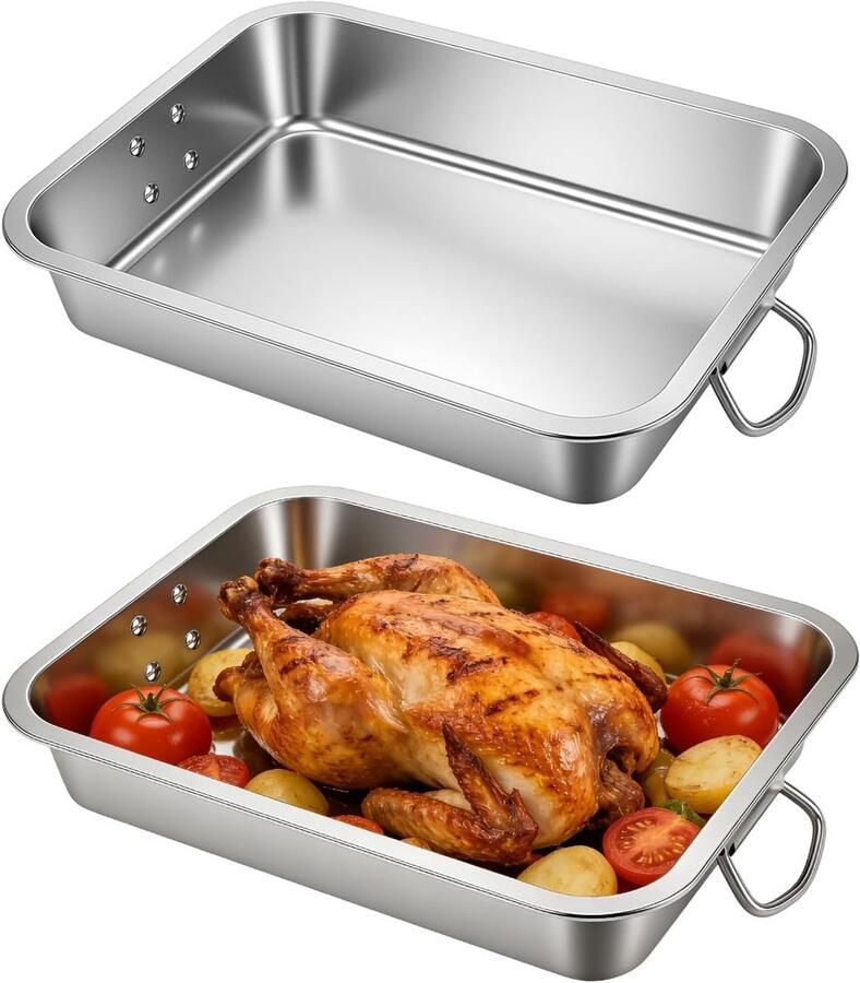 Grote RVS Bakplaat met Handvat 40cm Extra Grote Ovenschaal voor Vlees Groenten en Bakken