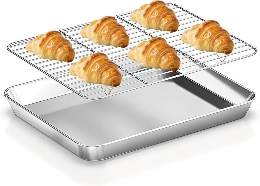 Grote RVS Bakplaat met Koelrooster 40.5 x 30.5 x 2.8 cm Ideaal voor Bakken Roosteren en Koelen Vaatwasserbestendig