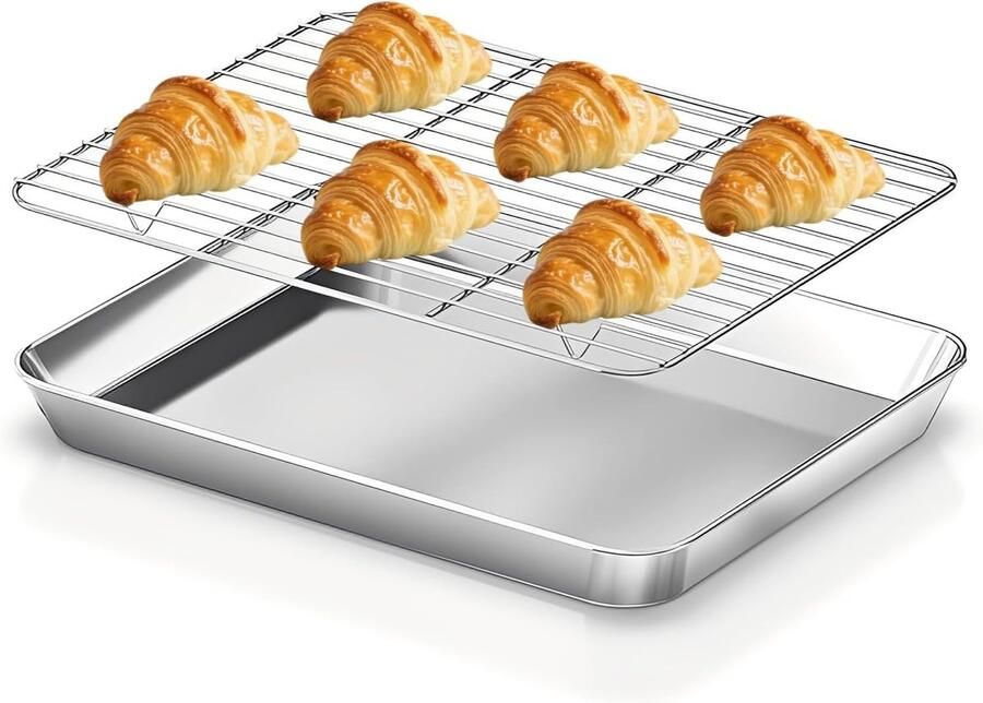 Grote RVS Bakplaat met Koelrooster 40.5 x 30.5 x 2.8 cm Ideaal voor Bakken Roosteren en Afkoelen Vaatwasserbestendig