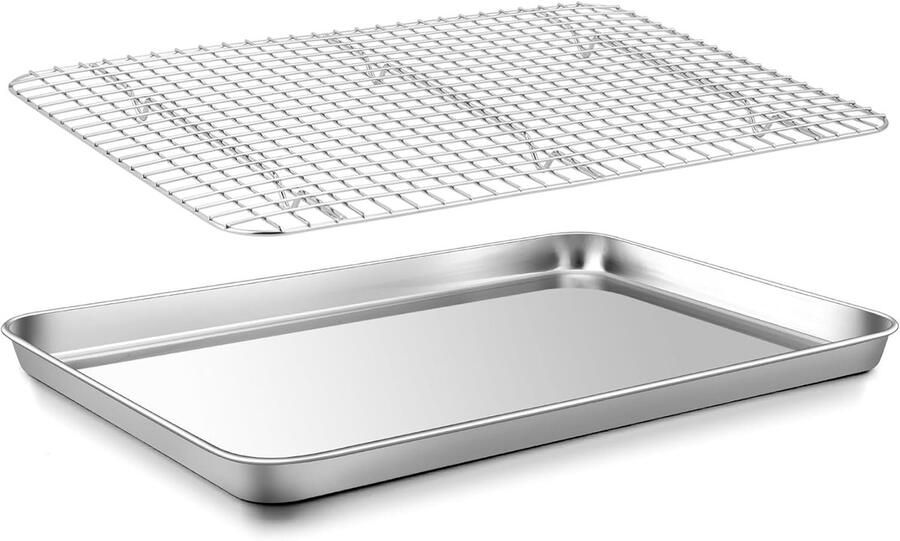 Grote RVS Bakplaat met Koelrooster voor Taarten Bakken en Serveren 40x30x2.5cm Vaatwasserbestendig en Makkelijk Schoon te Maken