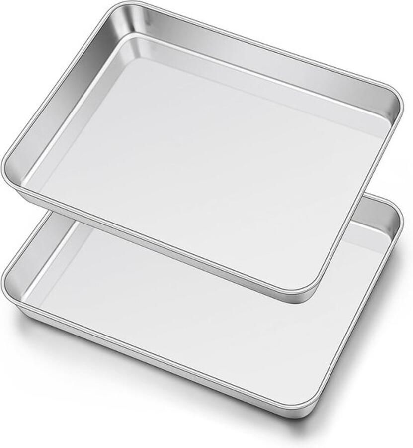 Grote RVS Bakplaat Set van 2 Stuks 40.5 x 30.5 x 2.5 cm Perfect voor Bakken Roosteren en Serveren Vaatwasserbestendig en Duurzaam