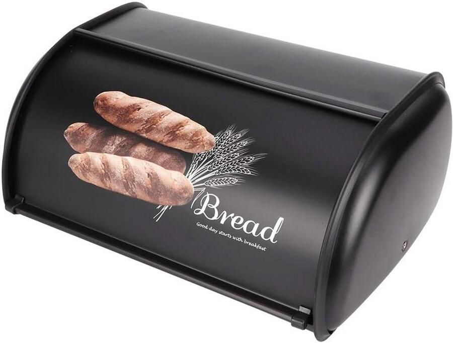 Grote RVS Broodtrommel met Roldeksel Zwart Ruime Opslag voor Brood en Gebak