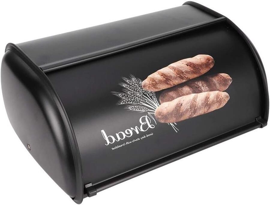 Grote RVS Broodtrommel met Roldeksel Zwart Ruime Opslag voor Brood en Gebak