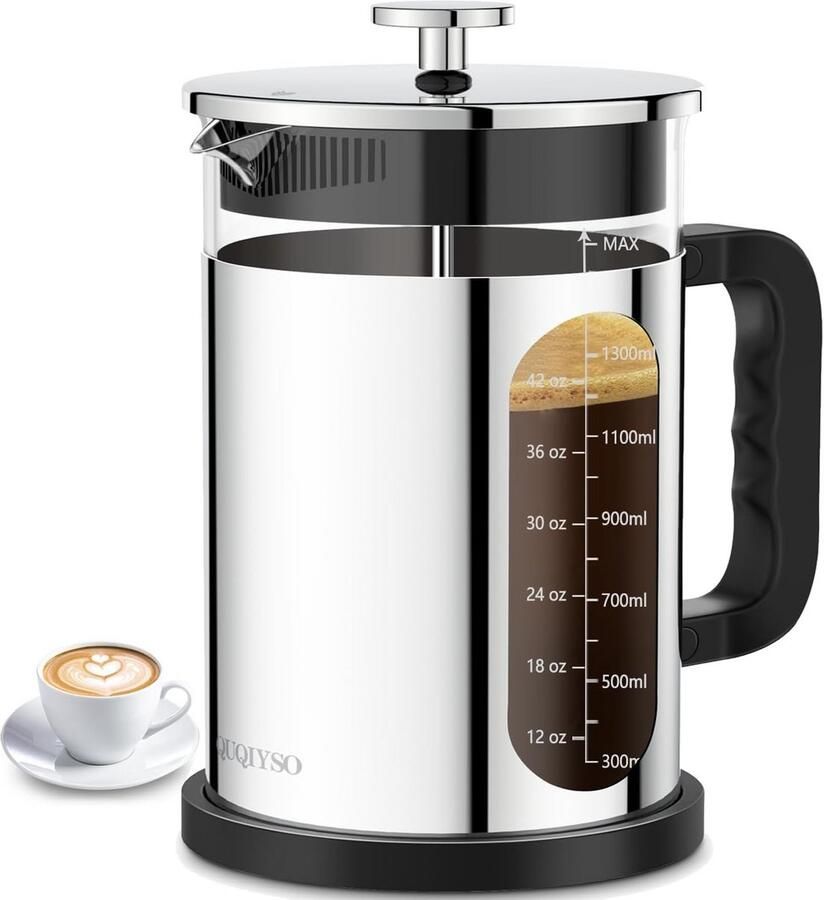 Grote RVS French Press Koffiezetapparaat met 4 Filters 1.5L Dubbelwandig