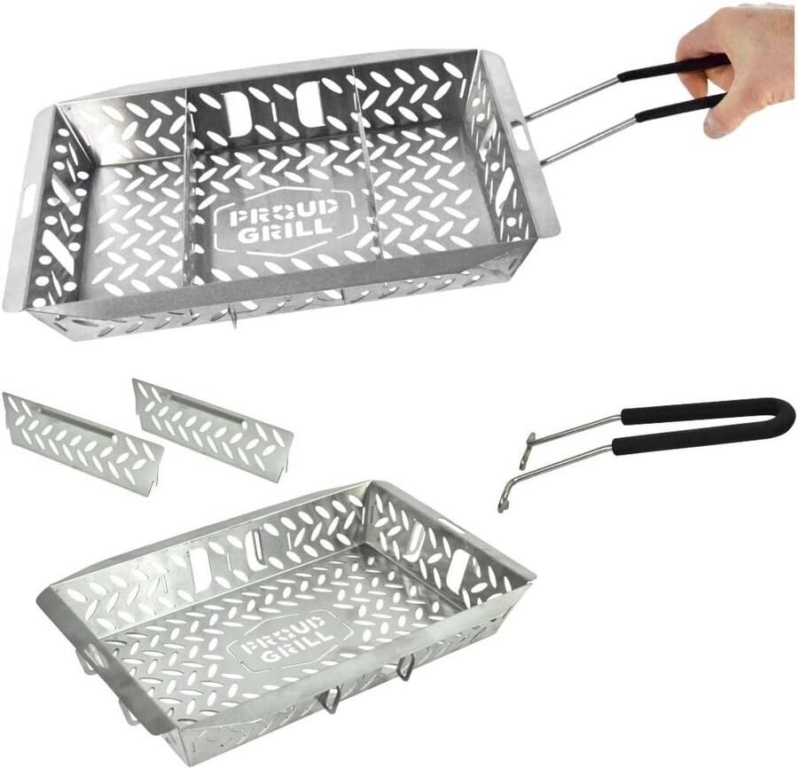 Grote RVS Grillmand met Verdelers voor Groenten Vis en Vlees Grillaccessoire met Afneembare Handgreep