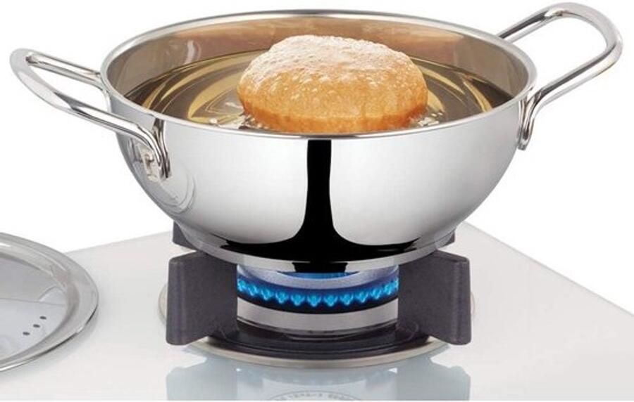 Grote RVS kadhai met deksel Diepe wokpan met drielaagse bodem voor koken en sudderen