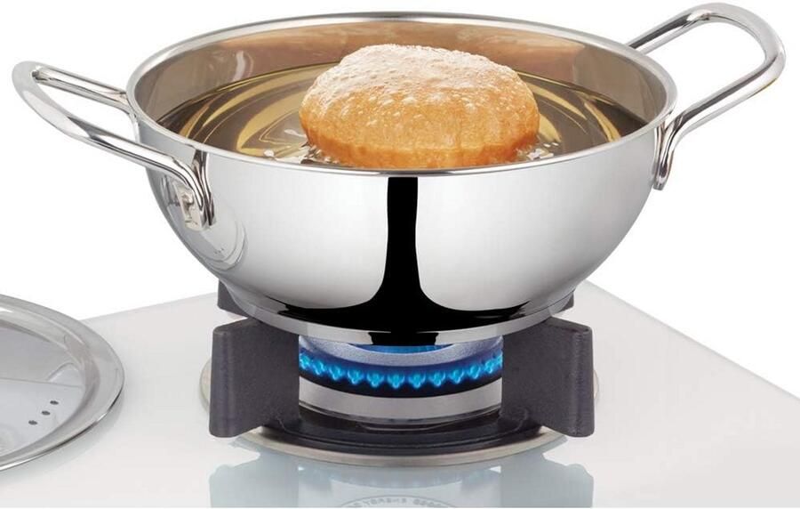 Grote RVS Kadhai met Deksel Diepe Wokpan met Tri-Ply Bodem voor Koken en Sudderen