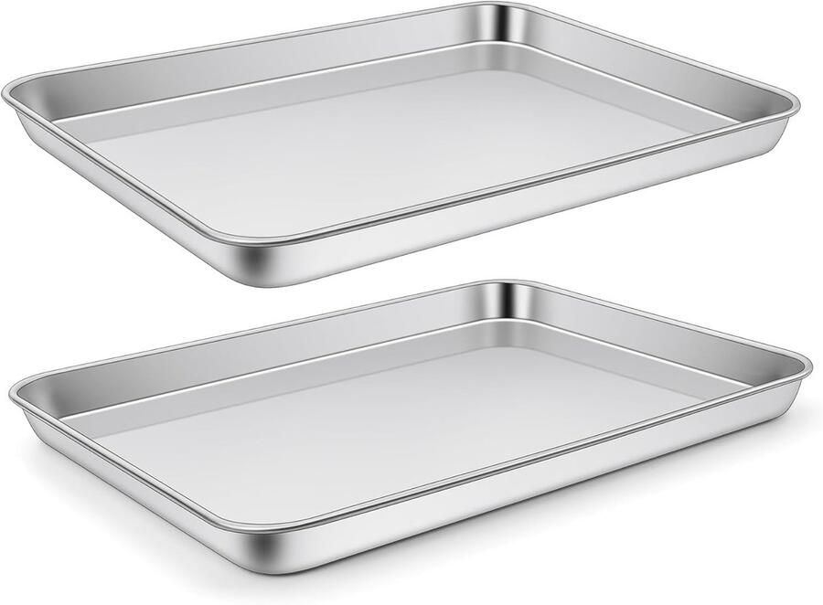 Grote RVS Keukenoven Bakplaat Set van 2 Stuks Rectangulaire Vetpan voor Bakken Roosteren en Serveren 31.5 x 24.5 x 2.5 cm Vaatwasserbestendig en Duurzaam