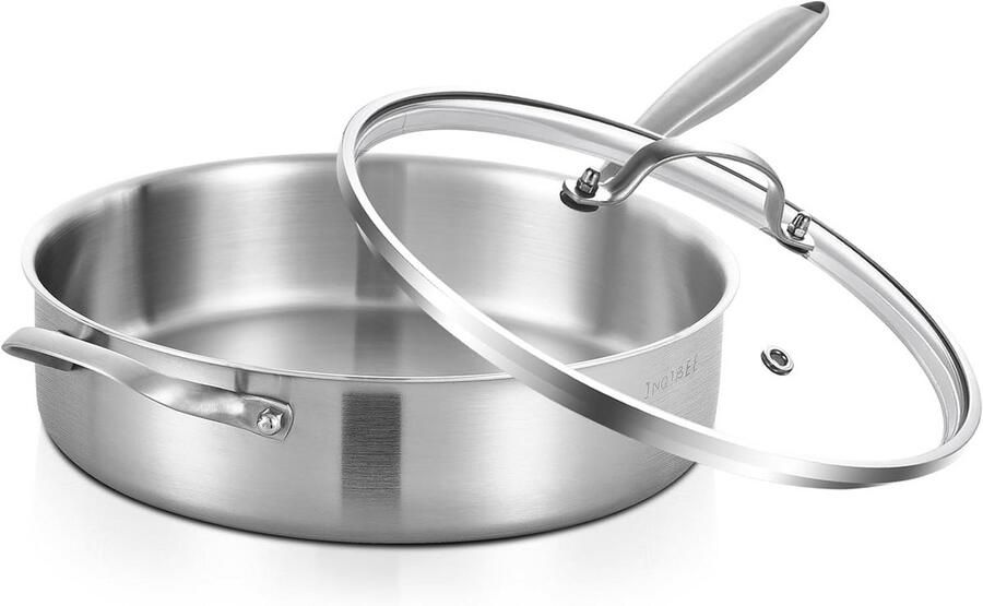 Grote RVS Koekenpan 28 cm met Deksel en Afneembaar Handvat