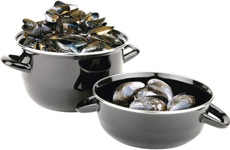 Grote RVS Mosselpan 1.5kg met Deksel voor Kookplaat en Tafel