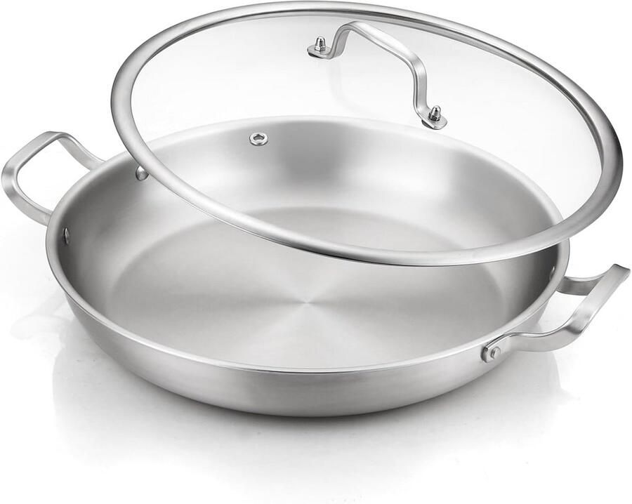 Grote RVS Paellapan met Deksel 33cm Drielaags & Geschikt voor Inductie