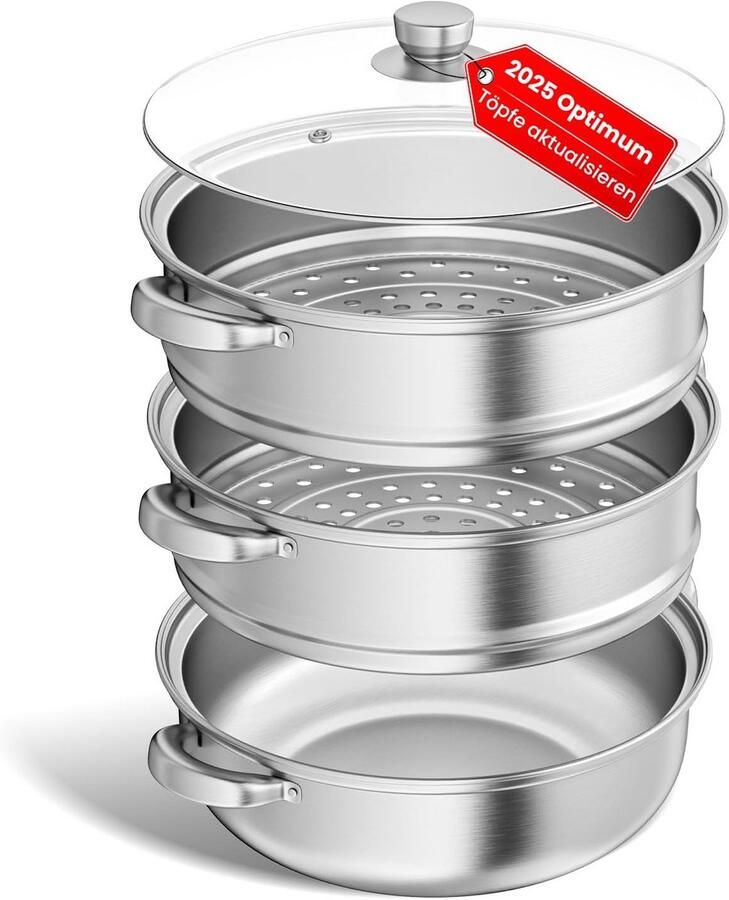 Grote RVS Stoompan met 3-5 Lagen en Deksel voor Gezonde Maaltijden