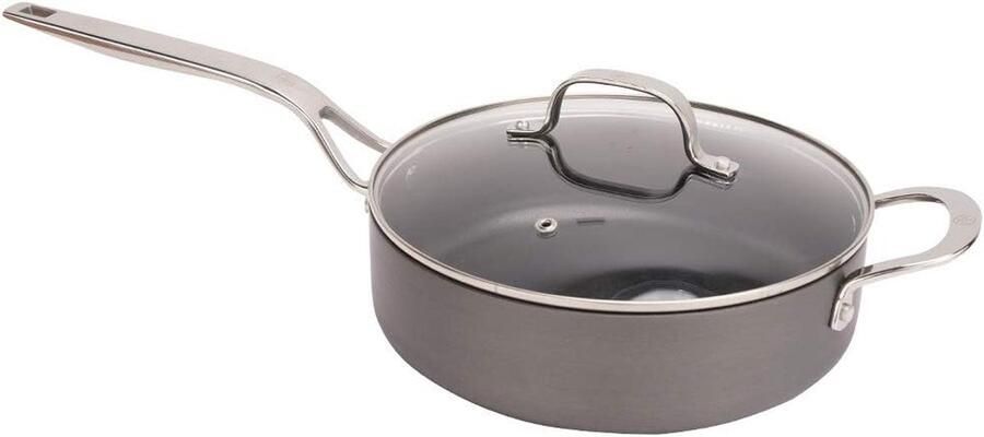 Grote Sauteerpan Braadpan Koekenpan Koken en Bakken Harde Geanodiseerde Coating 28 cm Zwart