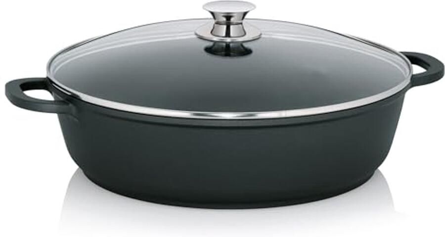 Grote Serveerpan met Antiaanbaklaag van Gegoten Aluminium – 7L Ø36cm Geschikt voor Inductiekookplaten