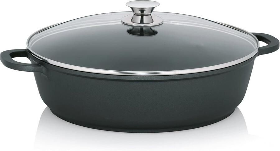Grote Serveerpan met Antiaanbaklaag van Gegoten Aluminium – 7L Ø36cm Geschikt voor Inductiekookplaten