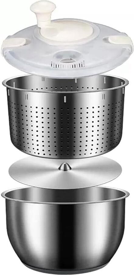 Grote Slacentrifuge Groentereiniger Salade Bereiden Antislip Bodem 6 Liter Inhoud Zilverkleurig