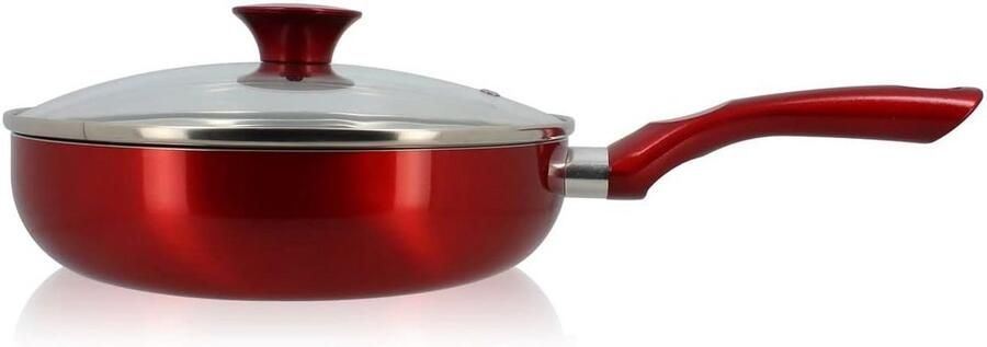 Grote Stoofpan 24 cm Aluminium Inclusief Glazen Deksel Geschikt voor Inductie