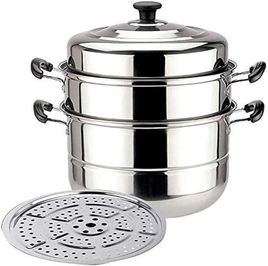 Grote Stoompan Kookpan Gezond Koken Corrosiebestendig 30 cm Zilver