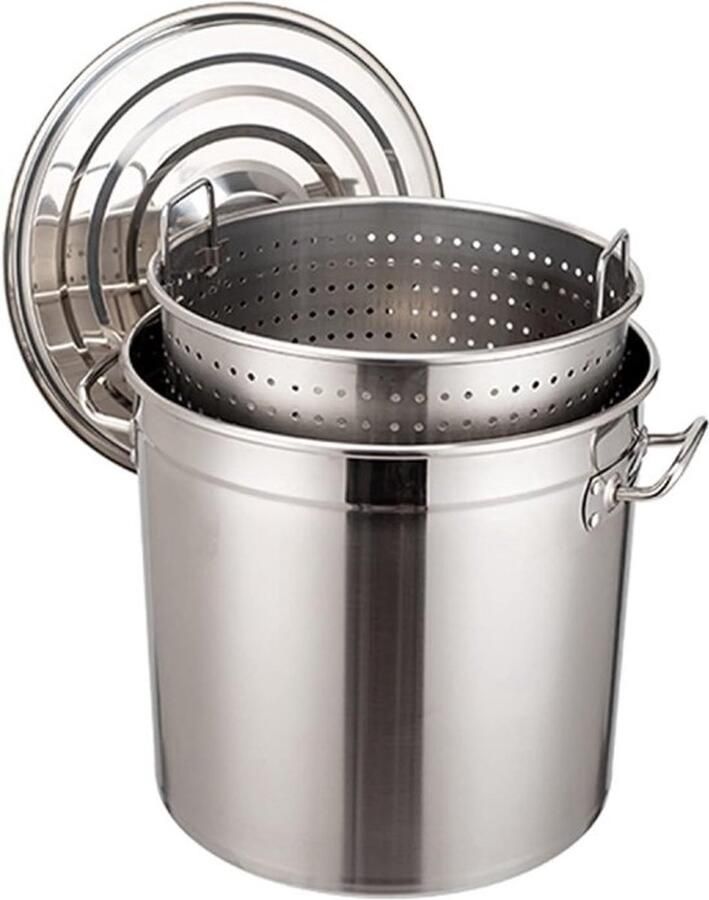 Grote Stoompan Kookpan Vergiet Buiten Koken Dikwandig Staal 30L 35x35cm Zilver