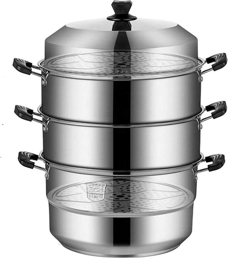 Grote Stoompan Soeppot Vispan Gelijkstomen Koken Food-Grade RVS 36cm Diameter Zilverkleurig