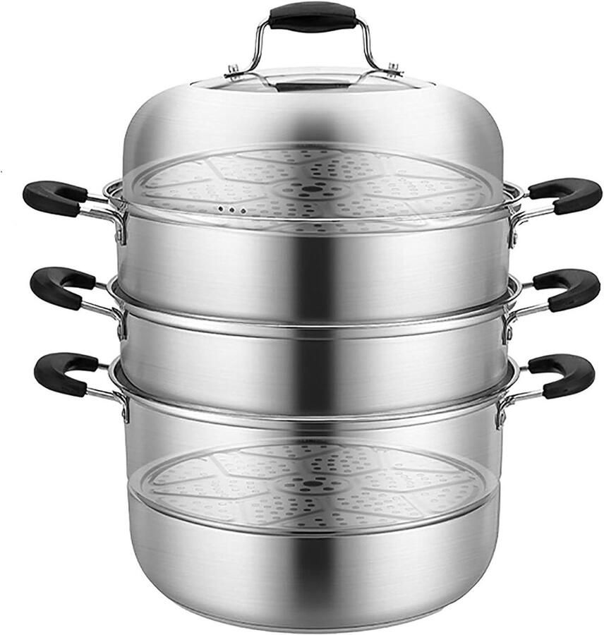 Grote Stoompan Vispan Soeppan Gezond Koken Food-Grade Roestvrij Staal 32cm Zilverkleurig